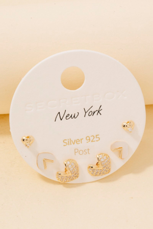 Gold Dipped Mixed Heart Stud Earrings Set
