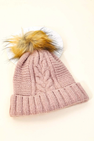 Soft Cable Knit Pom Beanie