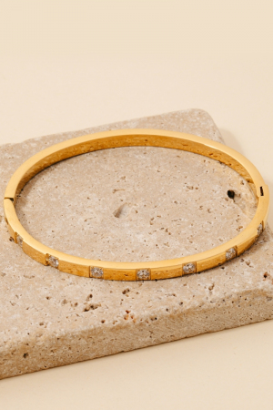 Stainless Steel Square Studded Hinge Bangle Bracelet