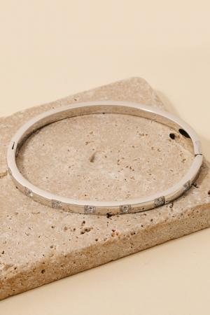 Stainless Steel Square Studded Hinge Bangle Bracelet