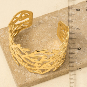 Stainless Steel Coral Pattern Wide Cuff Bracelet