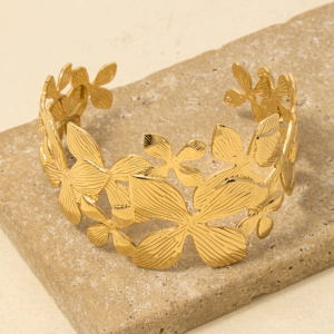 Textured Multi Flower Link Cuff Bracelet