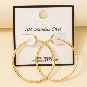 Secret Box Stainless Steel Large Thin Hinge Hoop Earrings