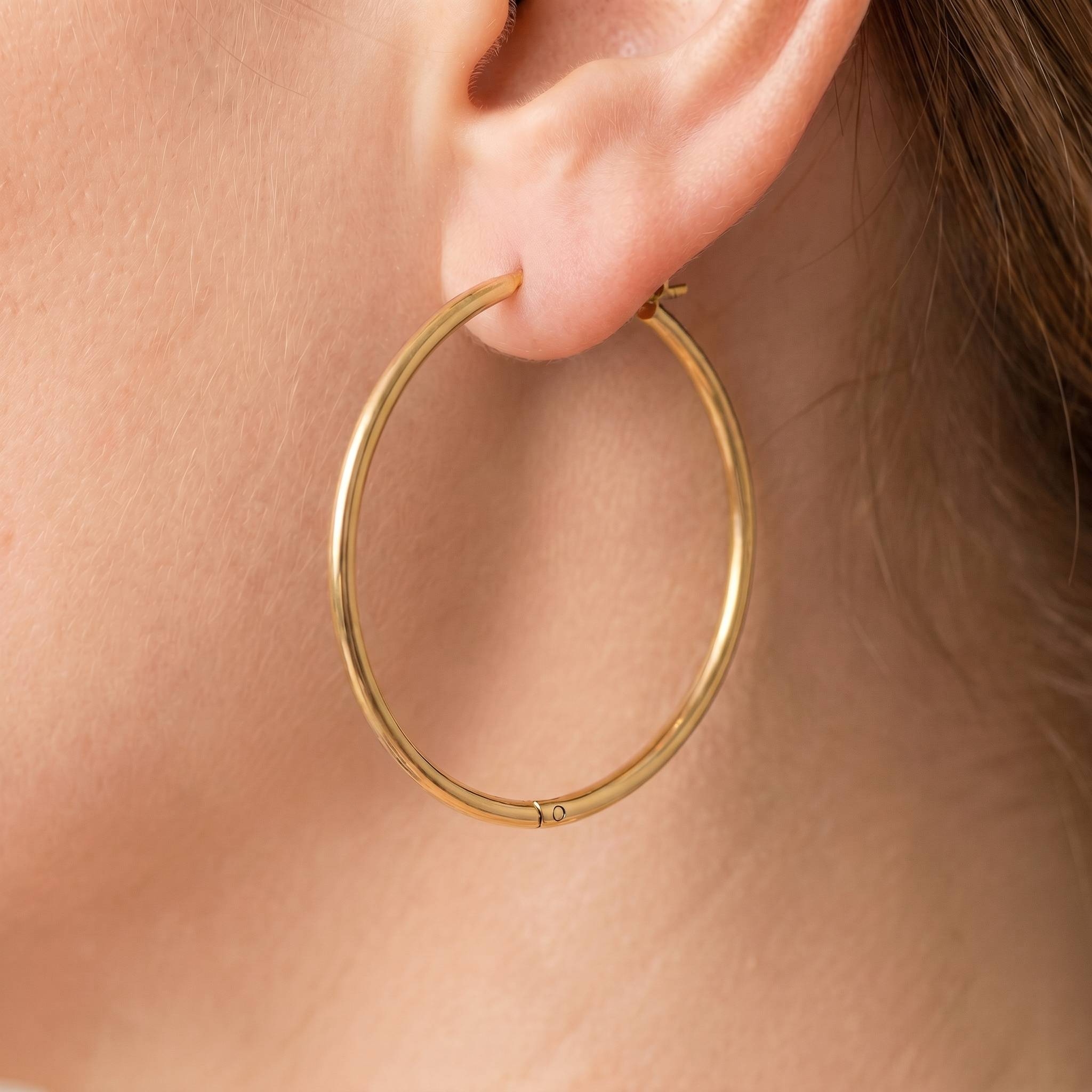 Secret Box Stainless Steel Large Thin Hinge Hoop Earrings