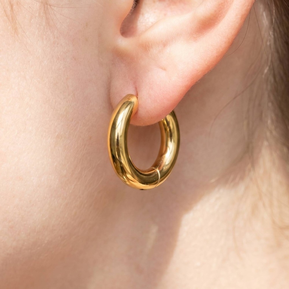 Stainless Steel Chunky Thick Huggie Hoop Earrings