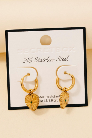 Stainless Steel Intricate Heart Charm Hoop Earrings