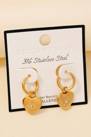 Stainless Steel Heart Charm Hoop Earrings
