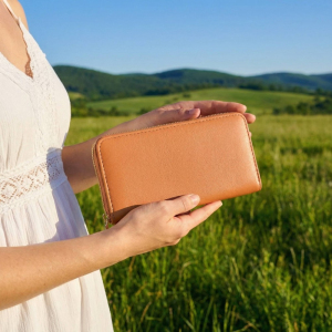 Solid Rectangle Zip Around Wallet