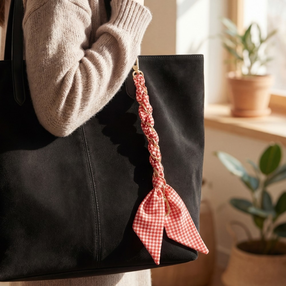 Checkered Scarf Chain Bag Charm