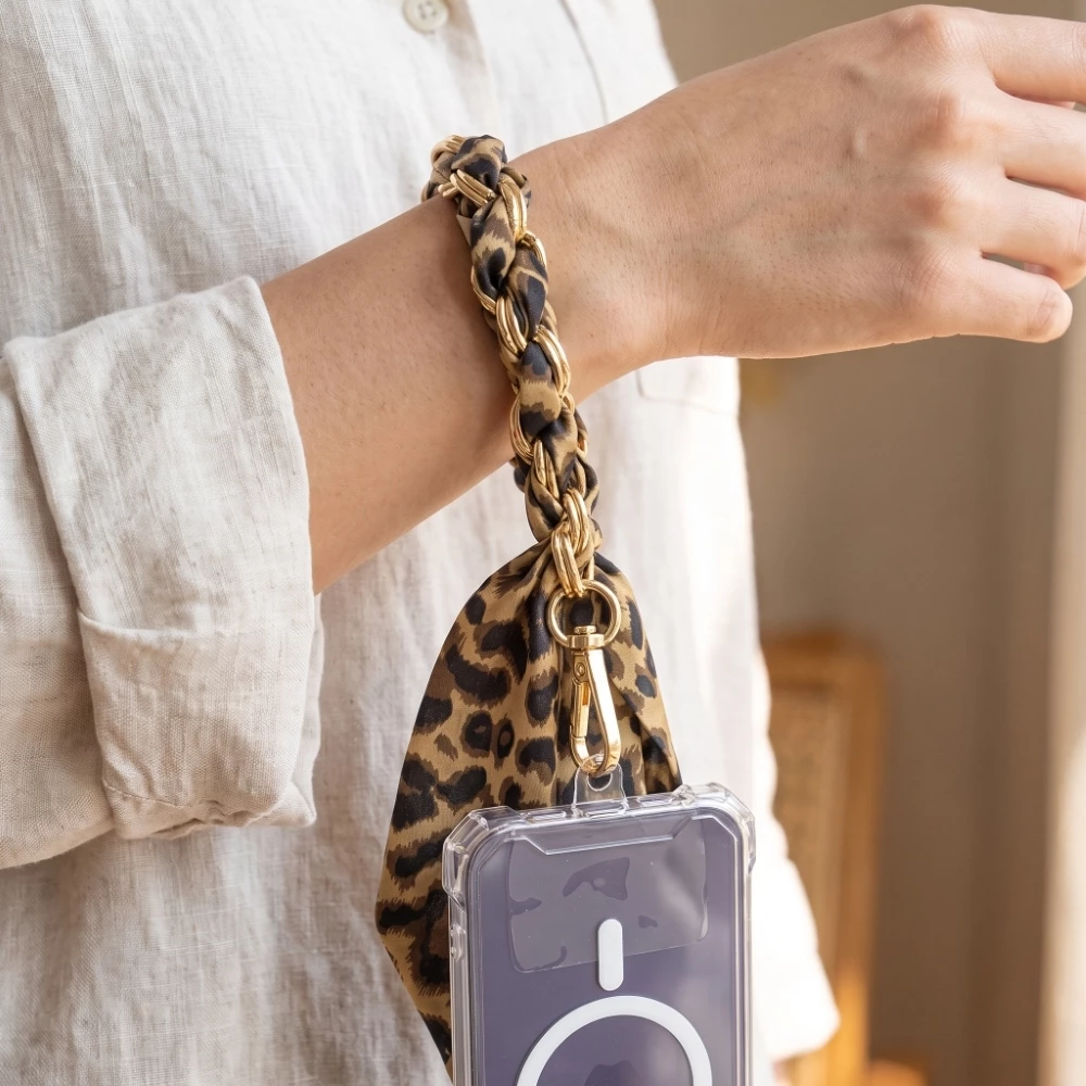 Leopard Scarf Chain Phone Wristlet Strap