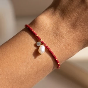 Cord Bracelet With Bezel Cz And Pearl Charms