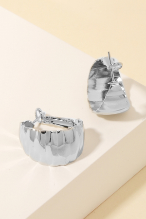 Ridged Wide Metallic Hoop Earrings