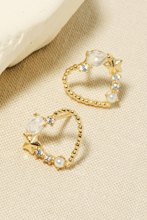 Rhinestone Cluster Heart Stud Earrings