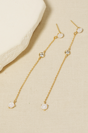 Opal And Rhinestone Chain Dangle Earrings