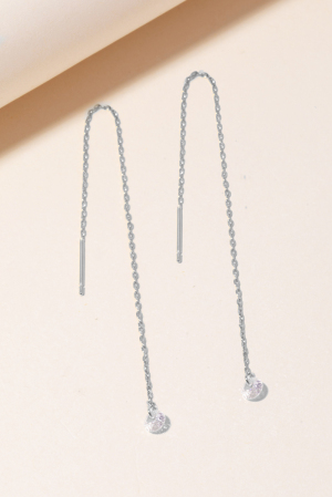 Rhinestone Gem Threader Chain Earrings