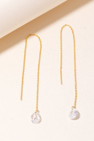 Rhinestone Tear Gem Threader Chain Earrings