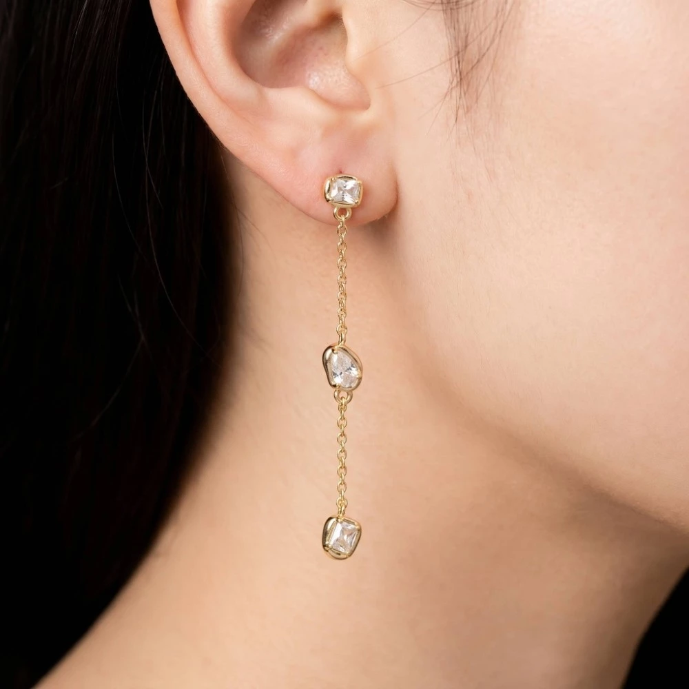 Cz Tear Drop Gems Chain Dangle Earrings