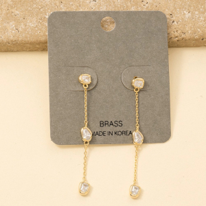 Cz Tear Drop Gems Chain Dangle Earrings