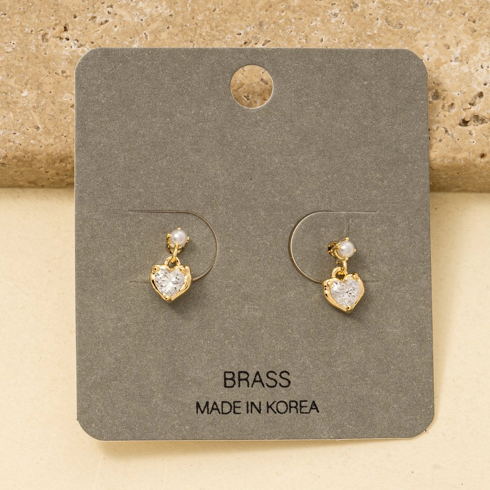 Mini Cz Heart Drop Earrings