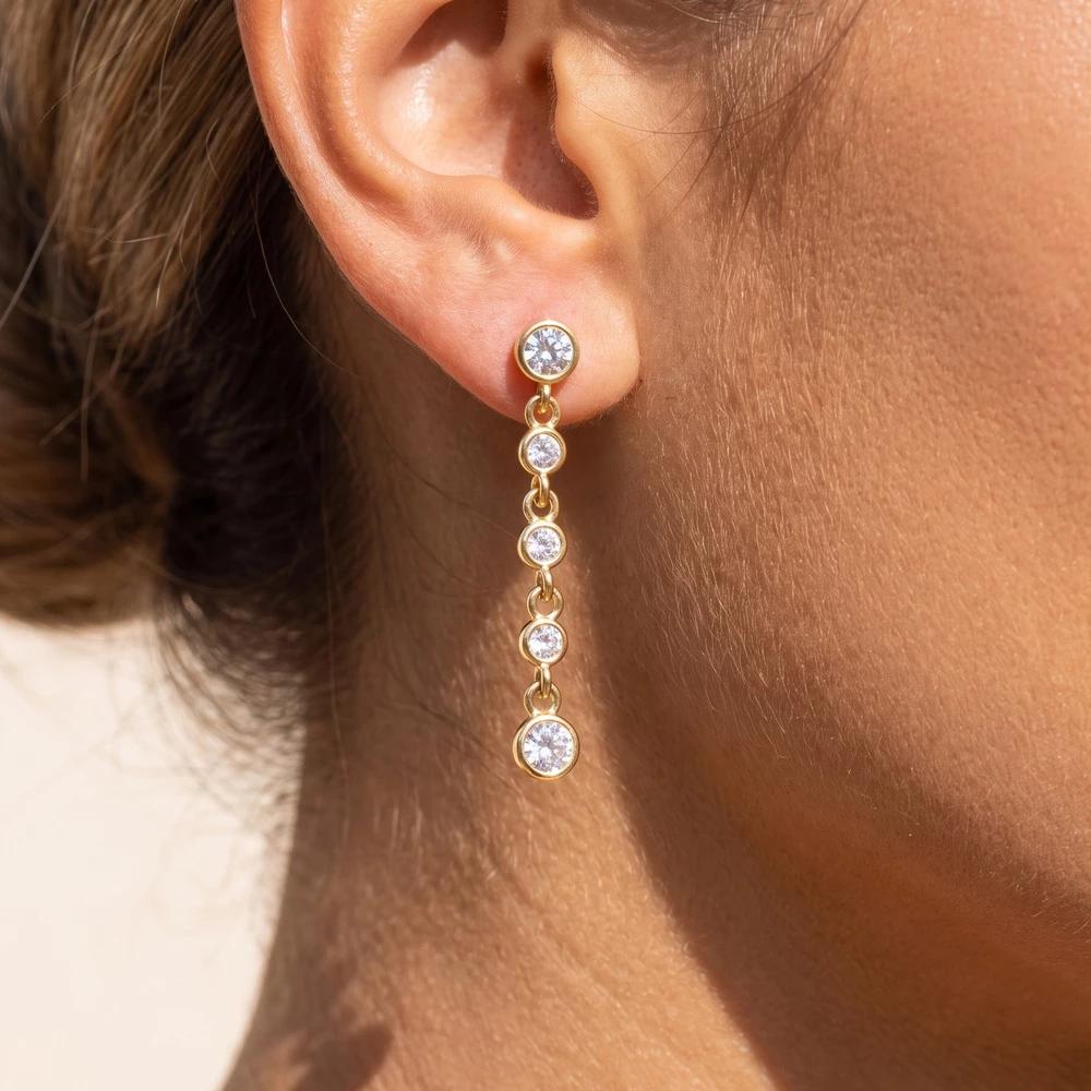 Graduated Cz Bezel Linear Drop Earrings