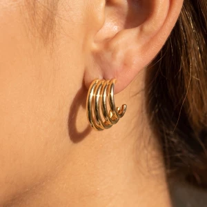 Triple Band Open Huggie Hoop Earrings