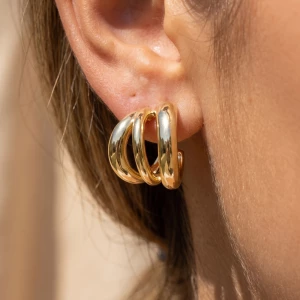 Chunky Triple Dome Huggie Hoop Earrings