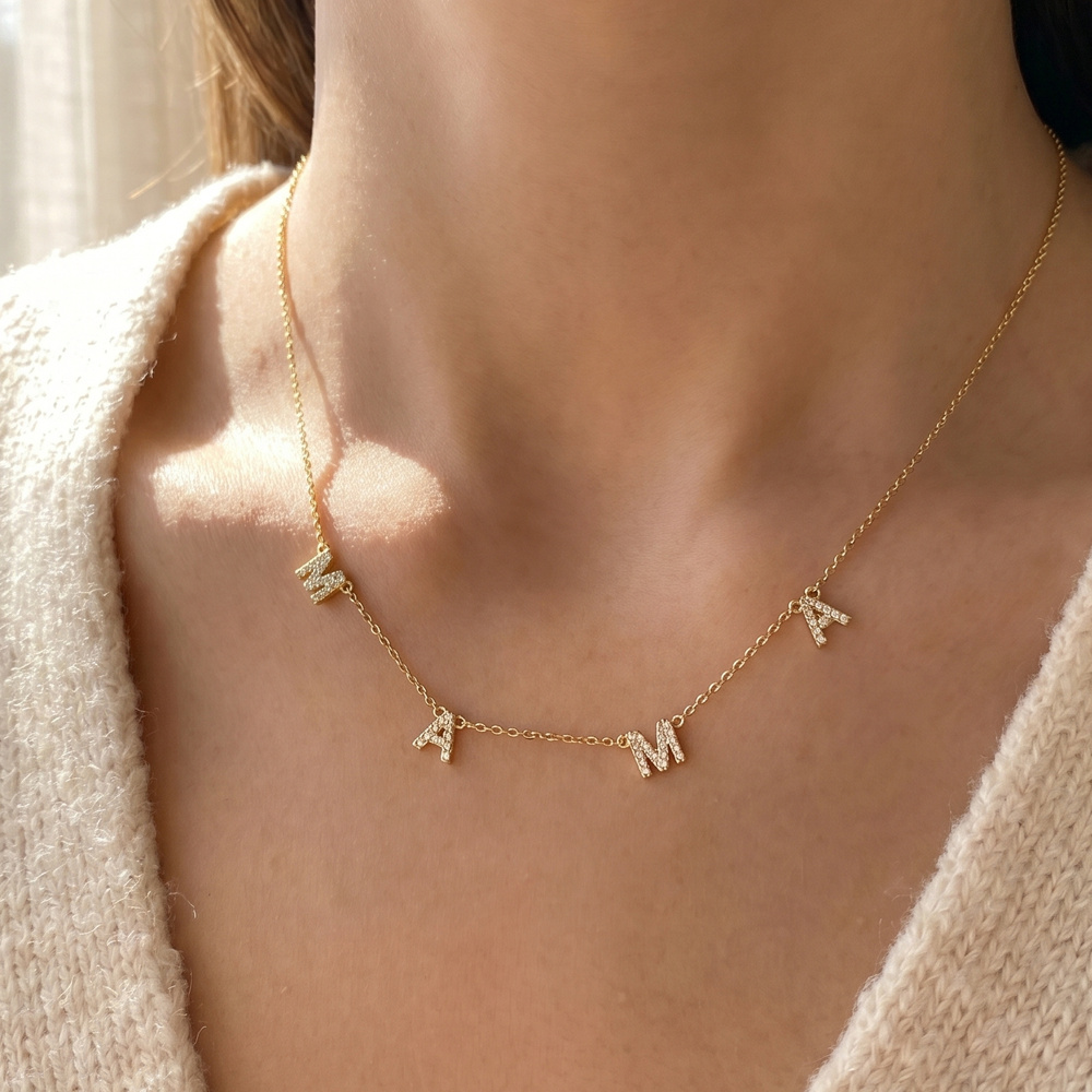 Mama Cz Letter Station Necklace