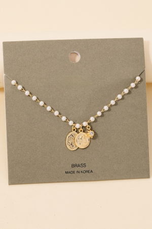 Multi Charms Pearl Station Chain Necklace
