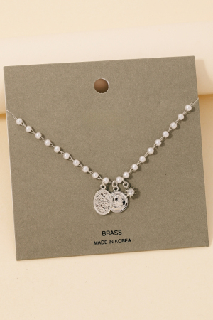 Multi Charms Pearl Station Chain Necklace