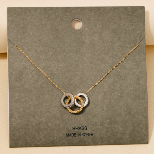 Mixed Two Tone Ring Charms Chain Necklace