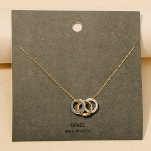 Pave Two Tone Ring Charms Chain Necklace