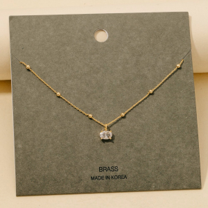 Faceted Oval Gem Pendant Station Bead Chain Necklace