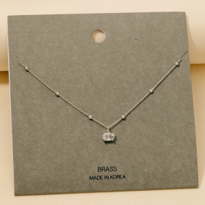 Faceted Oval Gem Pendant Station Bead Chain Necklace