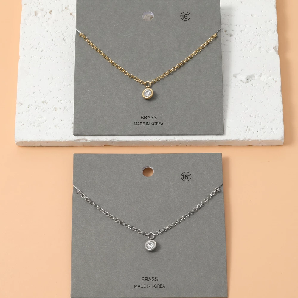 Round Bezel Cz Solitaire Necklace