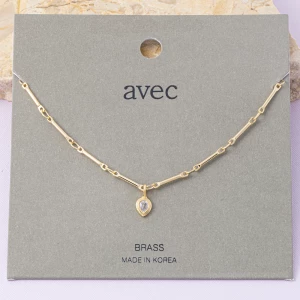 Teardrop Cz Pendant Bar Link Chain Necklace