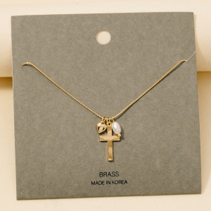 Cross Heart And Pearl Charms Chain Necklace
