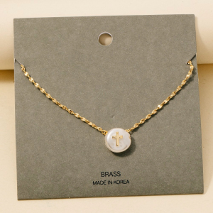 Cross On Pearl Pendant Chain Necklace