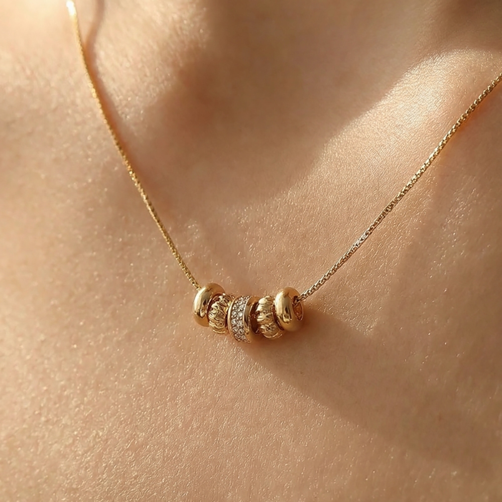 Mixed Mini Cz Ring Charms Chain Necklace