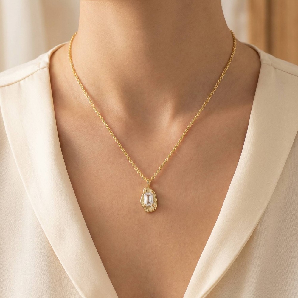 Baguette Gem Pendant Dainty Chain Necklace