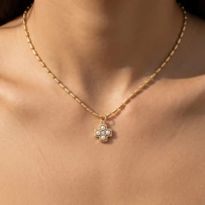 Mini Cross Pearl Pendant Necklace