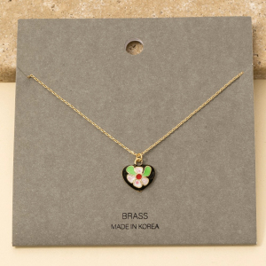Enamel Flower Heart Pendant Necklace
