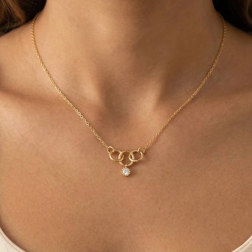 Mini Triple Ring Linked Charm Necklace