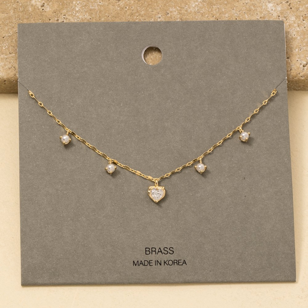 Cz Heart Station Necklace