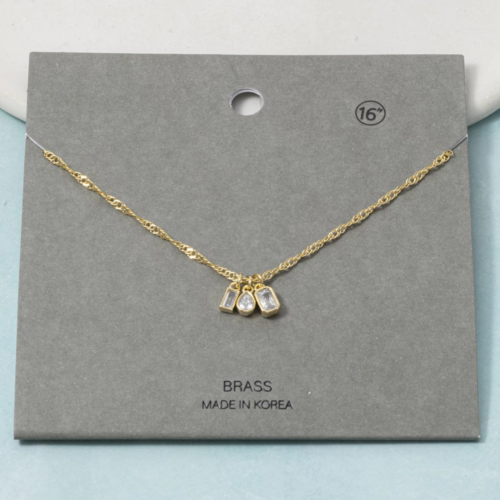 Triple Bezel Cz Baguette Charm Necklace