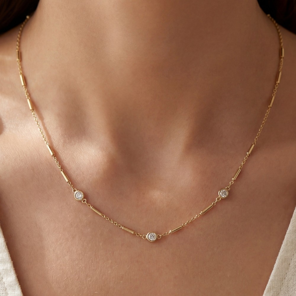 Cz Station Bar Chain Necklace