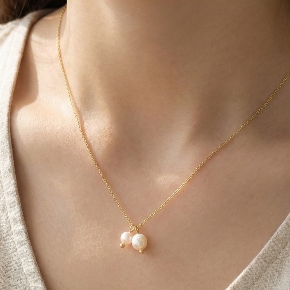 Dainty Double Freshwater Pearl Pendant Necklace
