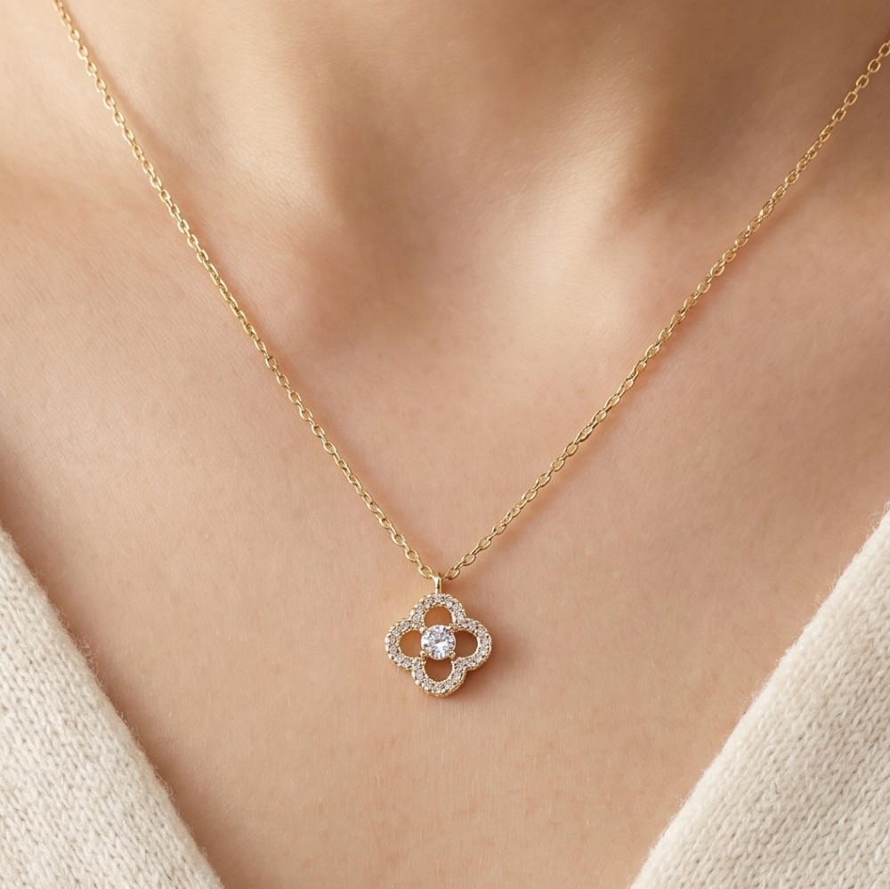 Cz Clover Quatrefoil Pendant Necklace