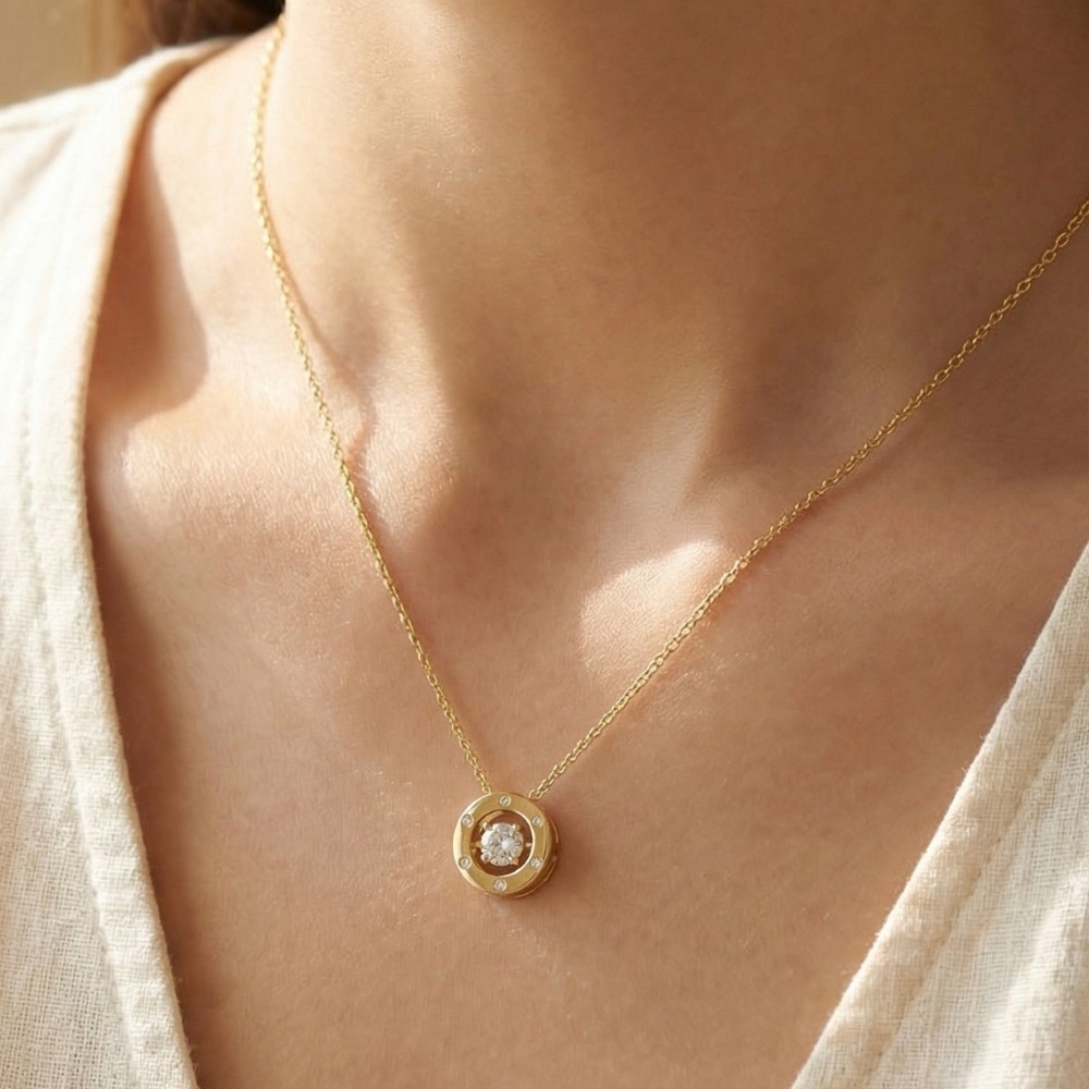 Round Cz Halo Pendant Necklace