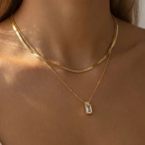 Layered Bezel Cz Emerald Cut Necklace