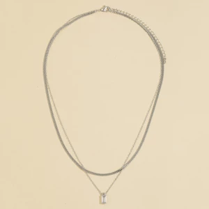 Layered Bezel Cz Emerald Cut Necklace